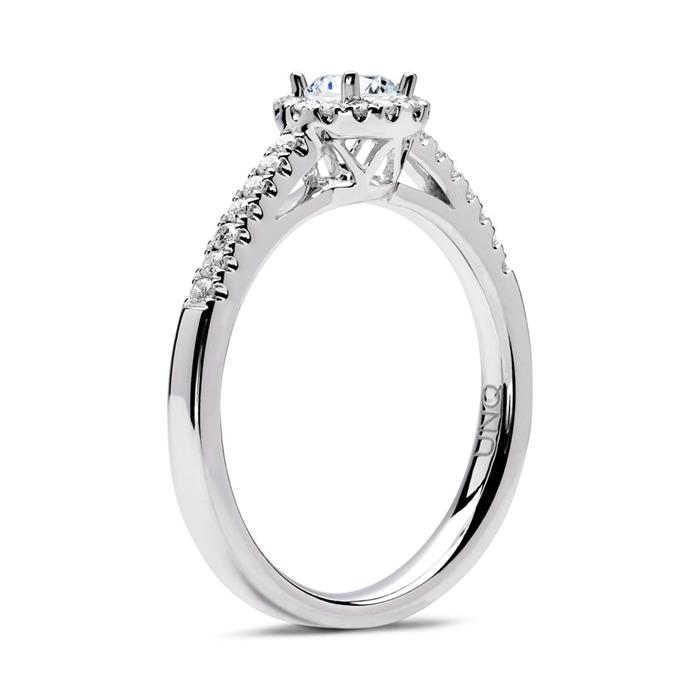 Anillo halo 14 quilates oro blanco con diamantes