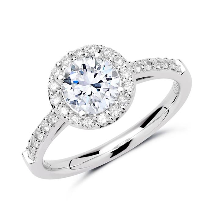 18ct white gold halo ring with diamonds