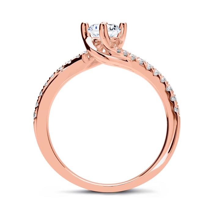 Anillo 14 quilates oro rosa con diamantes