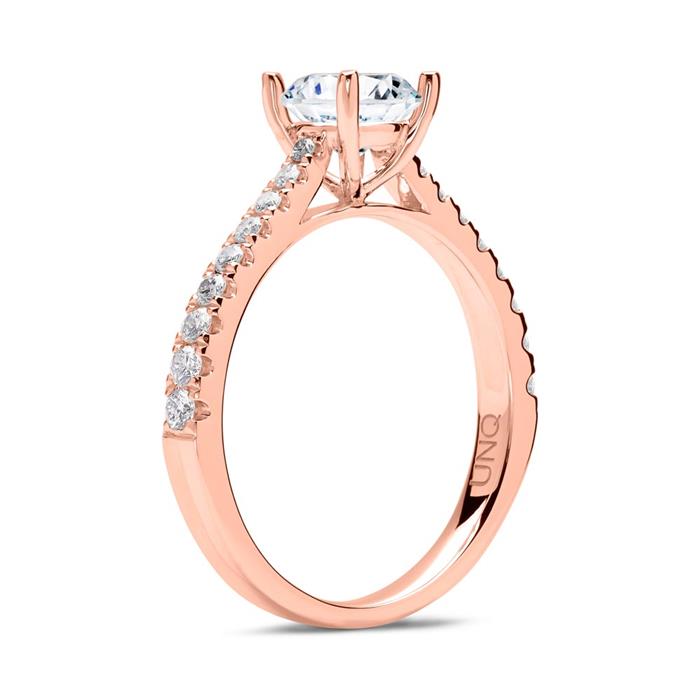 14 quilates anillo de compromiso de oro rosa con diamantes