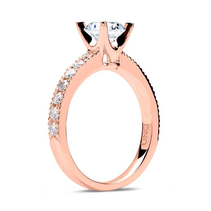 14 quilates anillo de compromiso de oro rosa con diamantes