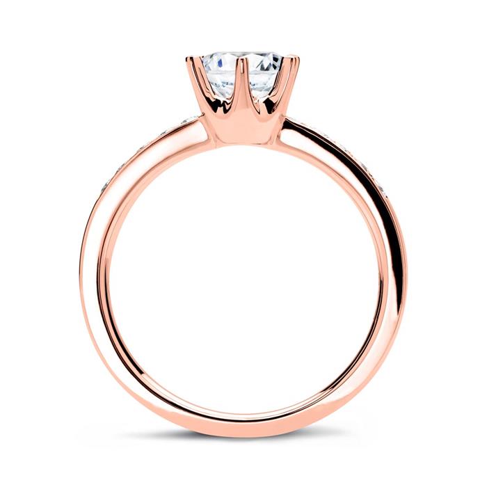 Anillo 14 quilates oro rosa con diamantes