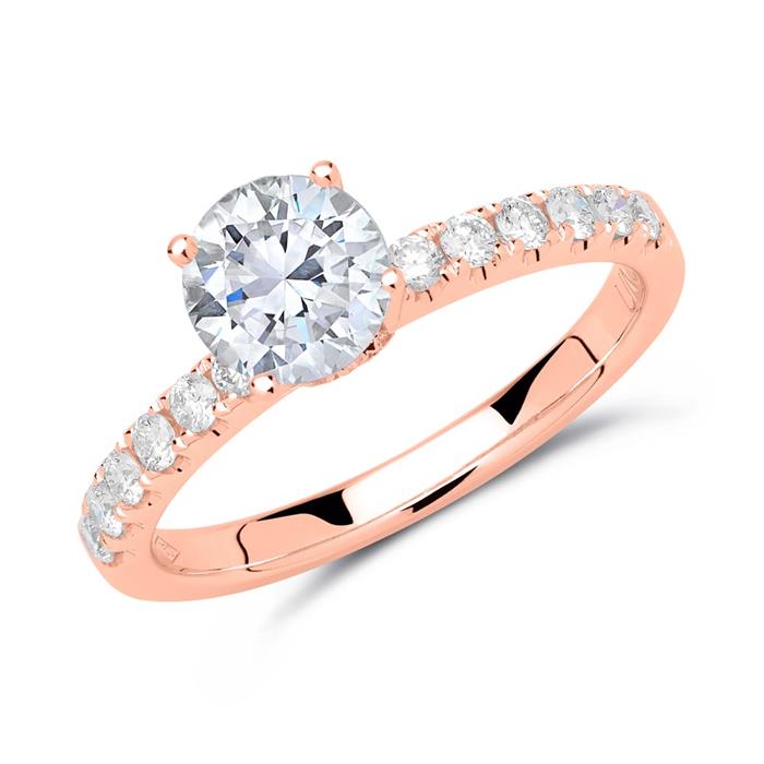14 quilates anillo de oro rosa con diamantes