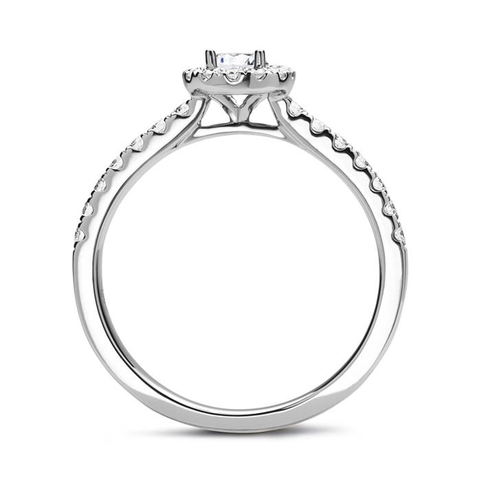 Anillo halo 14 quilates oro blanco con diamantes