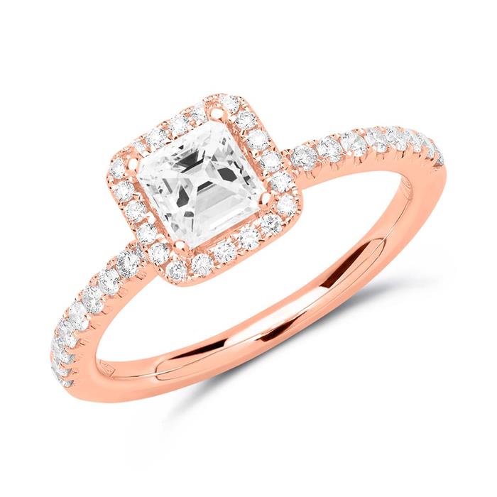 585er Roségold Halo Ring mit Diamanten