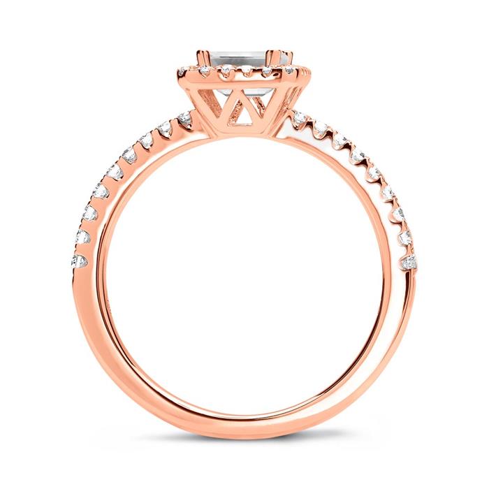 14 karaat roségouden halo ring met Diamanten