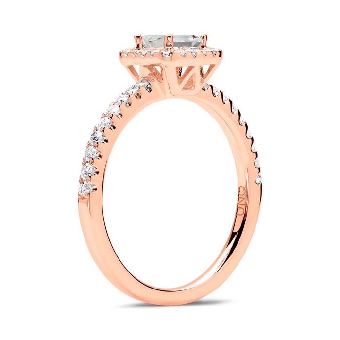 18 karaat roségouden halo ring met Diamanten