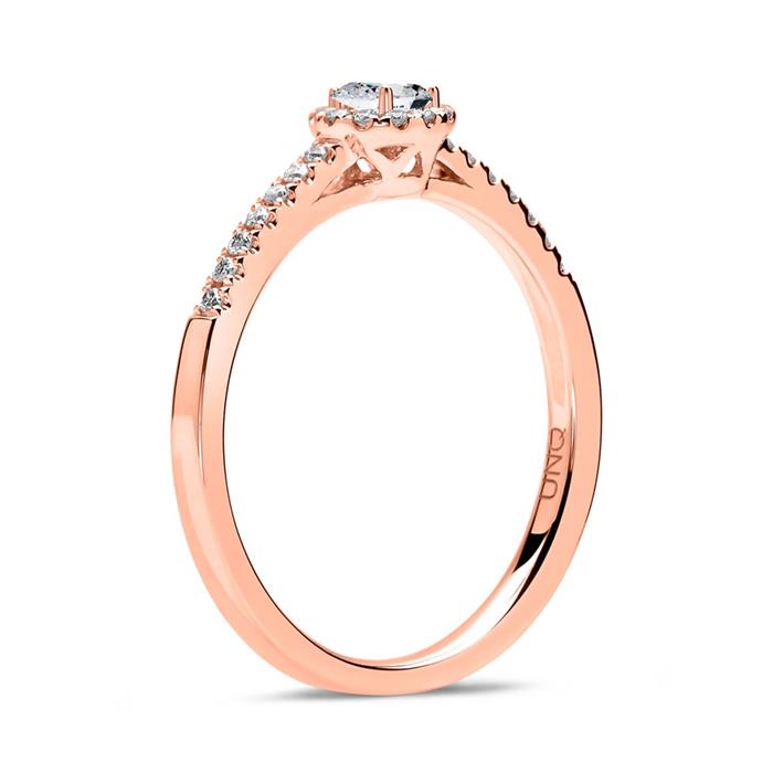 14 karaat roségouden halo ring druppel Diamanten