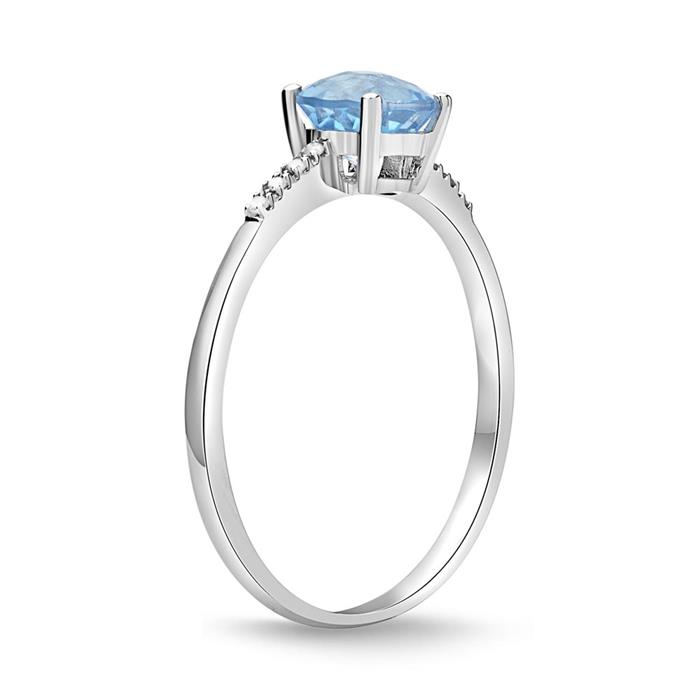 Blue topaz ring 14ct white gold 8 diamonds