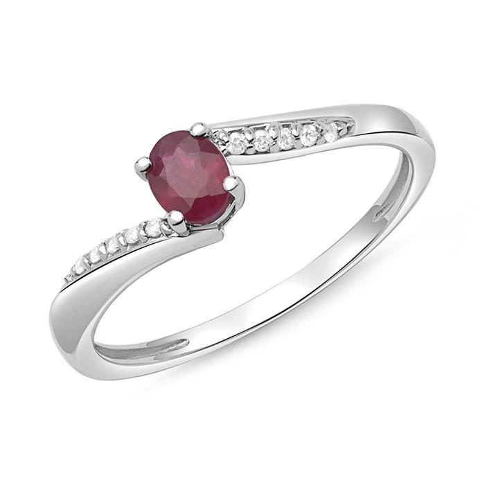 14ct white gold ring ruby and 10 diamonds