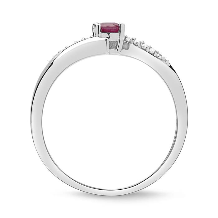 14ct white gold ring ruby and 10 diamonds