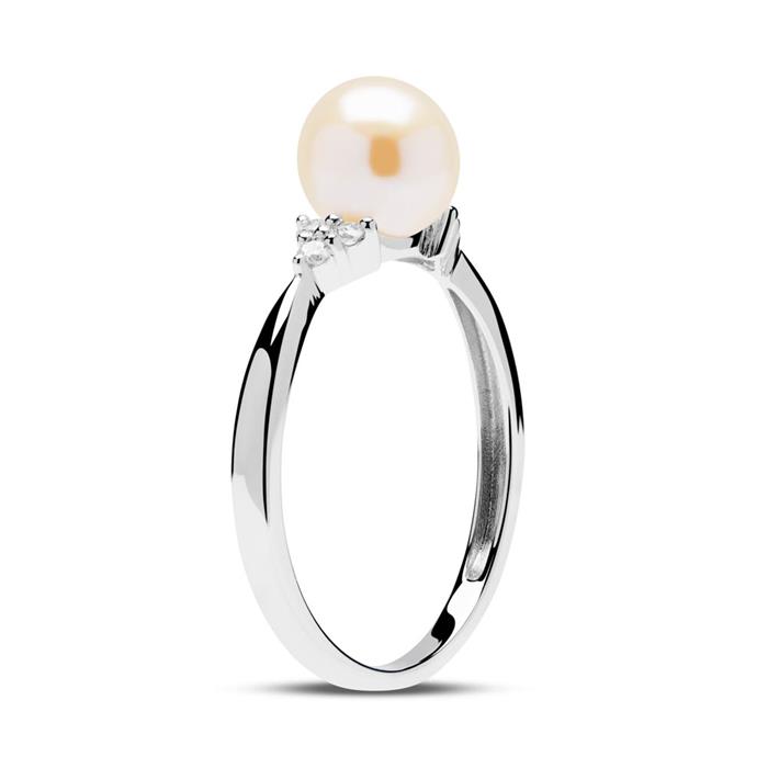 14ct white gold ring diamonds freshwater pearl