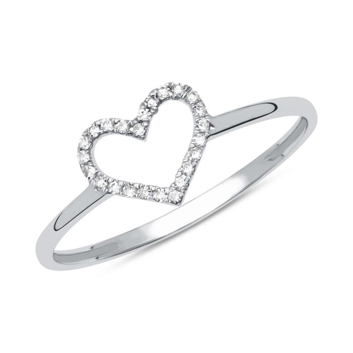 Heart ring in 14ct white gold with diamonds