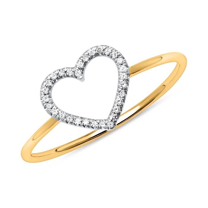 Anillo corazón de mujer en oro de 14 quilates con diamantes