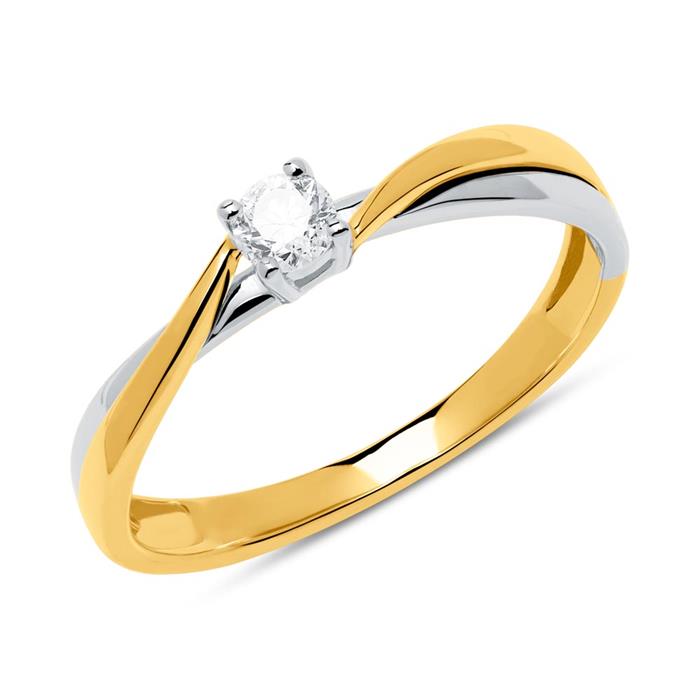 Anillo de compromiso en oro amarillo y blanco 14 quilates con diamante