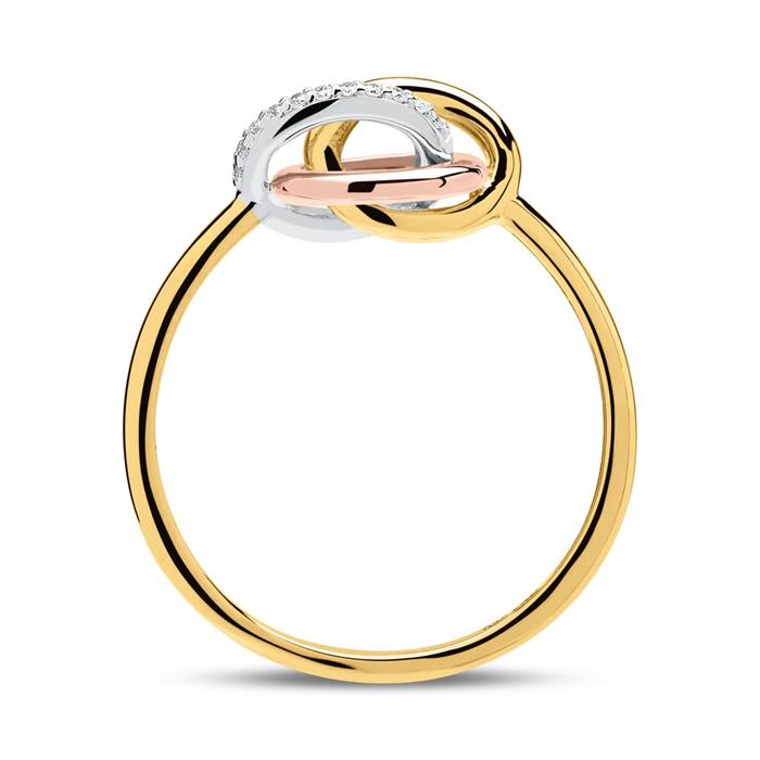Ring in 14ct gold tricolor with diamonds