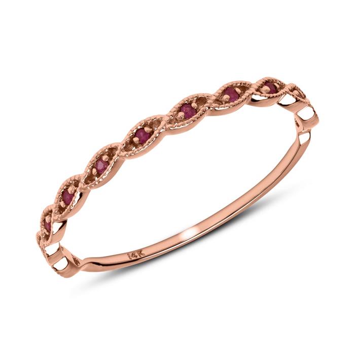 14 quilates anillo de oro rosa con rubíes