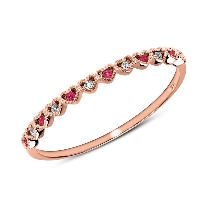 Ring hearts in 14ct rose gold with ruby and white topaz