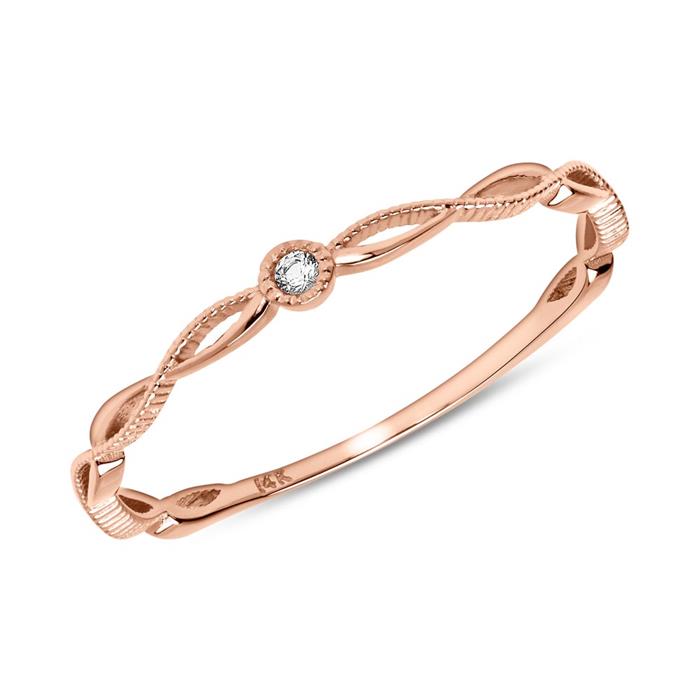 585er Ros&#xE9;gold Ring mit Wei&#xDF;topas