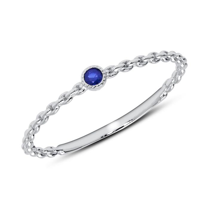 Ring in 14ct white gold with sapphire