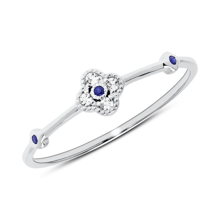 Ring in 14ct white gold with sapphires and white topazes