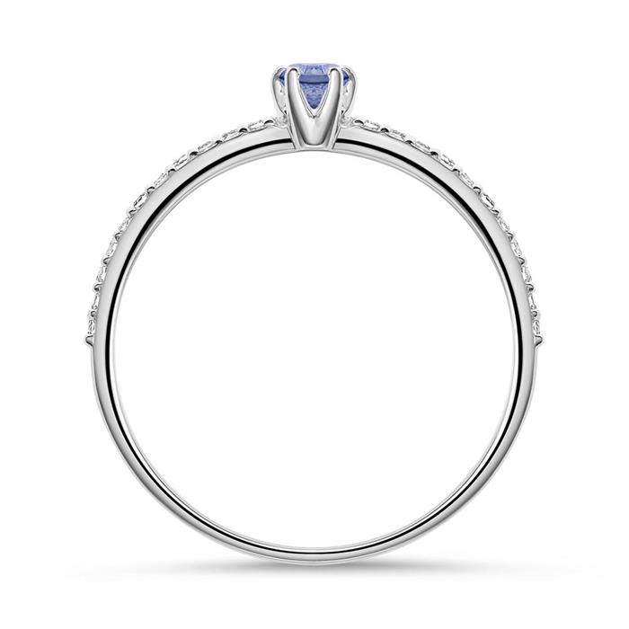 Sapphire ring in 585 white gold with white topazes