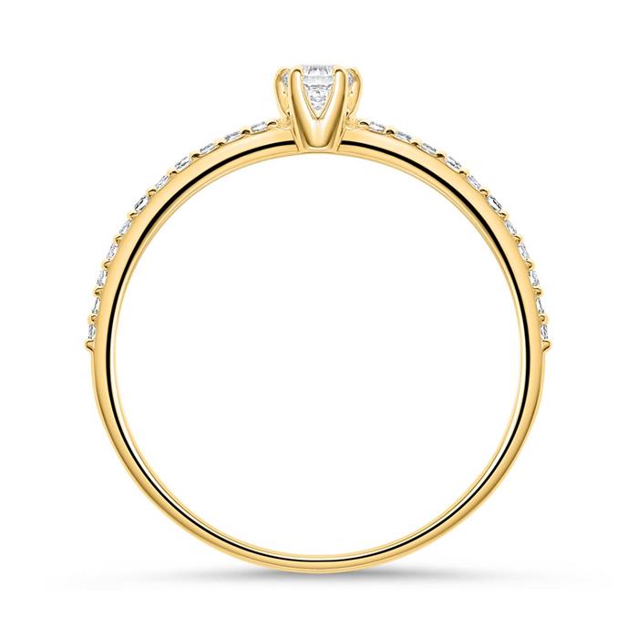 Ring for ladies in 14K gold with white topazes