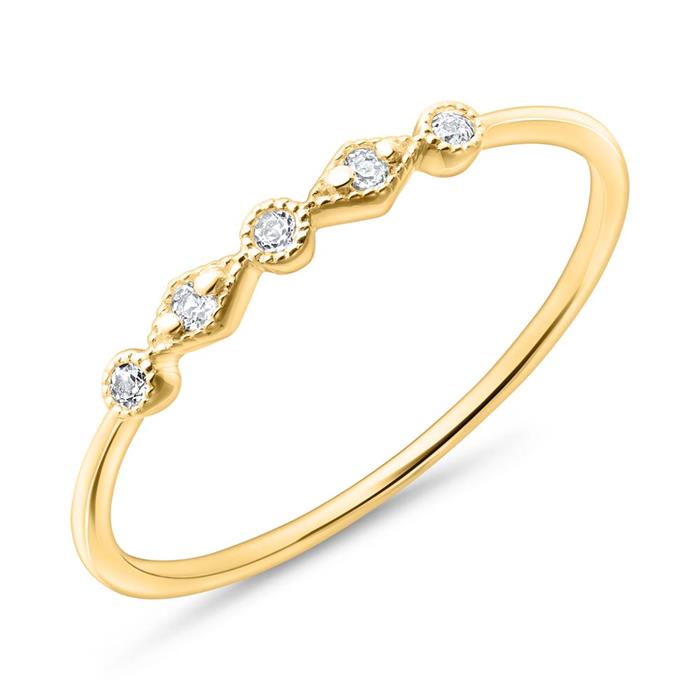 Ring made of 585 gold for ladies with white topazes