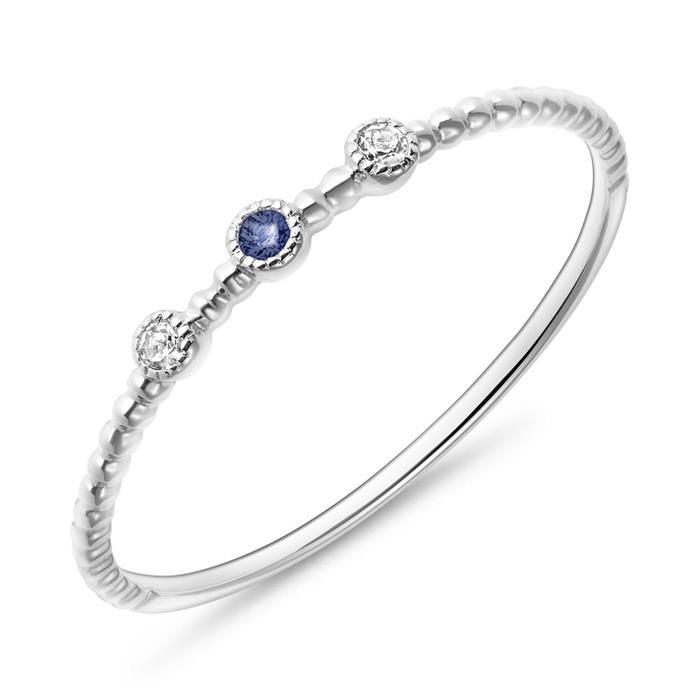 14K white gold ring with sapphires and white topazes