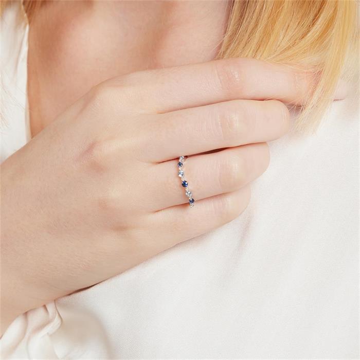 Ring in 14K white gold diamond sapphire blue topaz