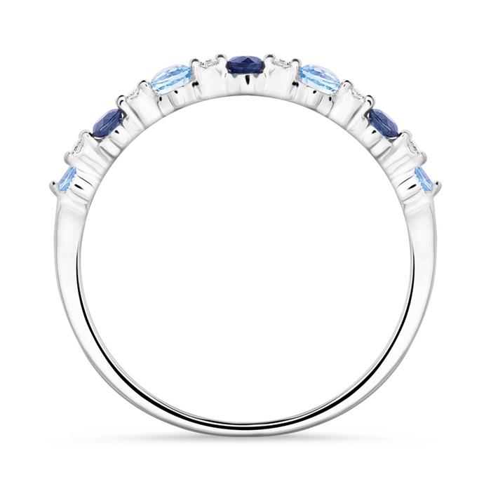 Ring in 14K white gold diamond sapphire blue topaz
