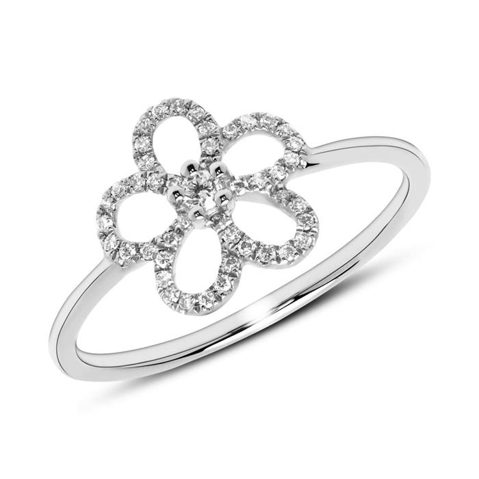 Ring flower in 585 white gold with diamonds