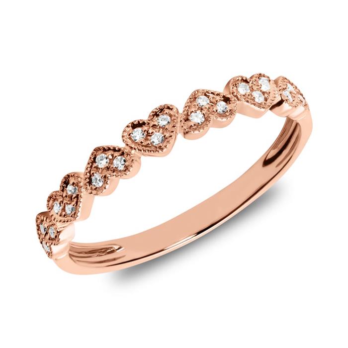 Hearts ring in 14ct rose gold with diamonds