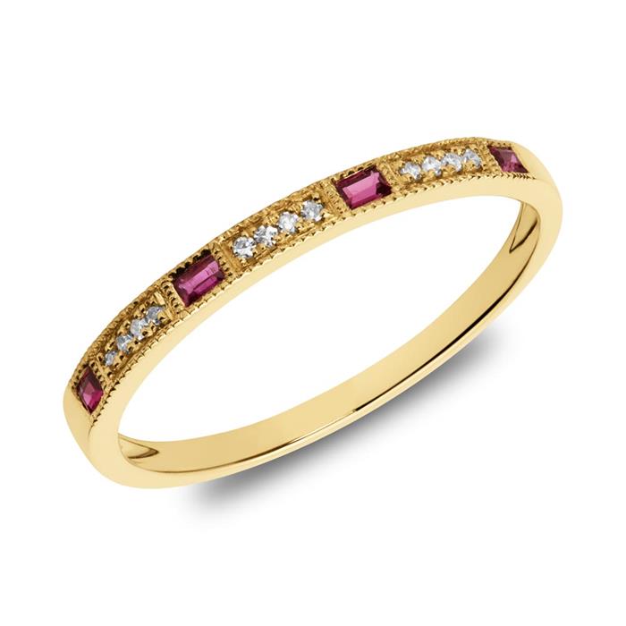 14 karaat gouden ring met robijnen en Diamanten