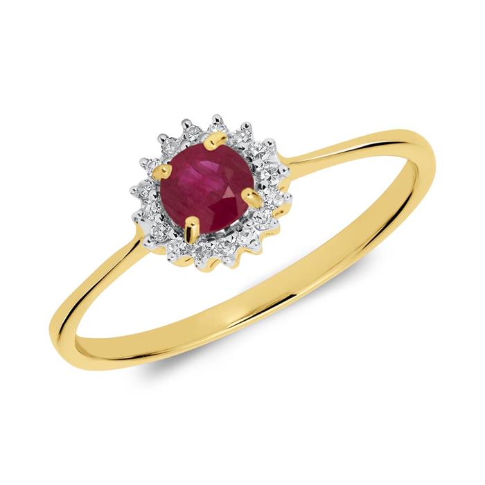 Unique Ring Aus 585er Gold Mit Rubin Und Diamanten Dr04