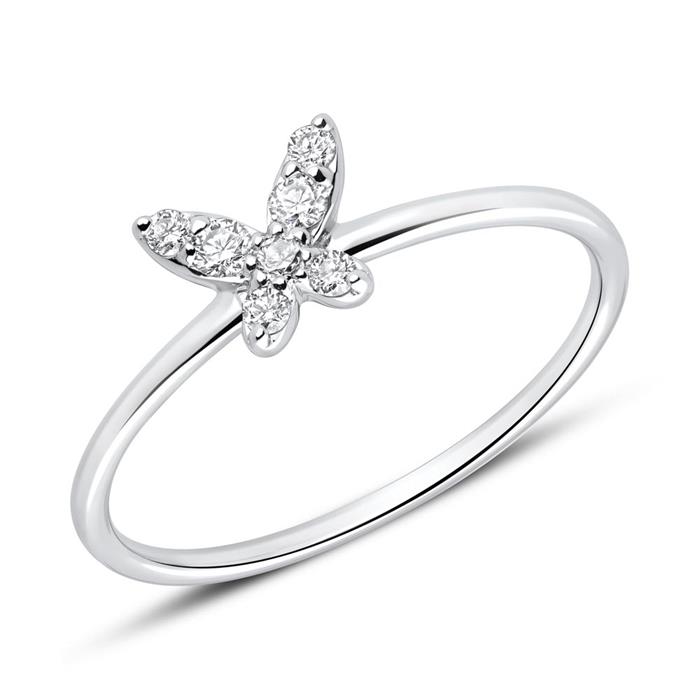 Anillo mariposa de oro blanco 14 quilates con diamantes