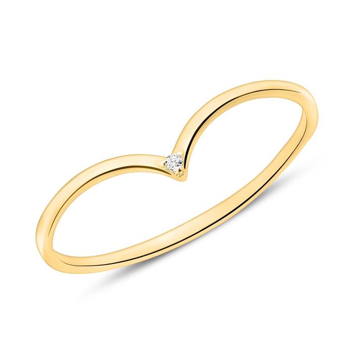V-Ring für Damen aus 14K Gold mit Diamant