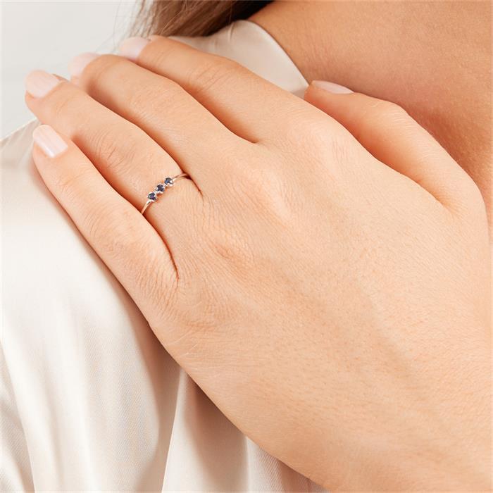 Anillo de zafiro para mujer en oro blanco 14 quilates