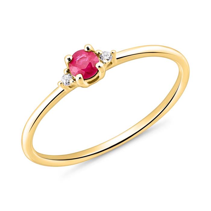 14K gold ring with one ruby and diamonds