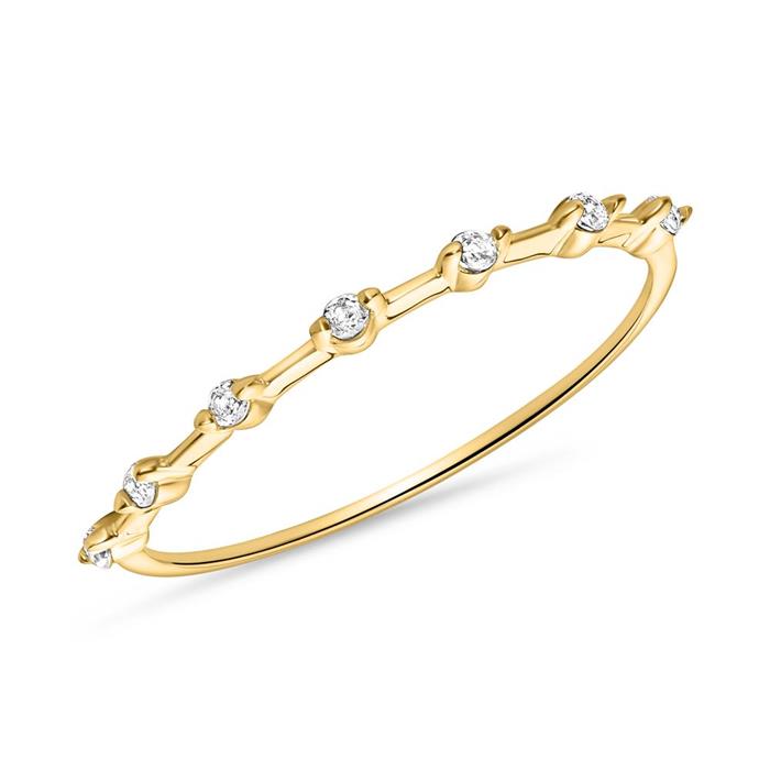 Ring for ladies in 14K gold with white topazes