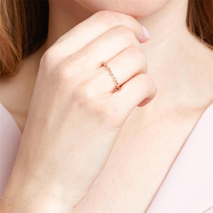 Ladies ring in 14K rose gold with white topaz