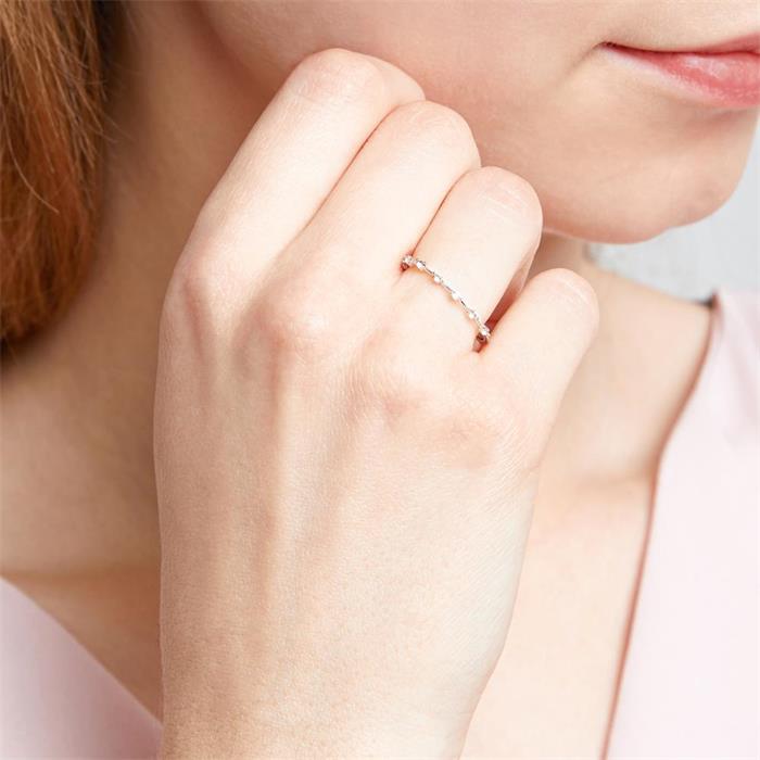 14 quilates anillo de oro blanco para mujer con topacios blancos