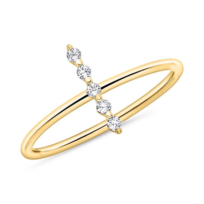 Anillo de oro de 14 quilates para mujer con topacios blancos