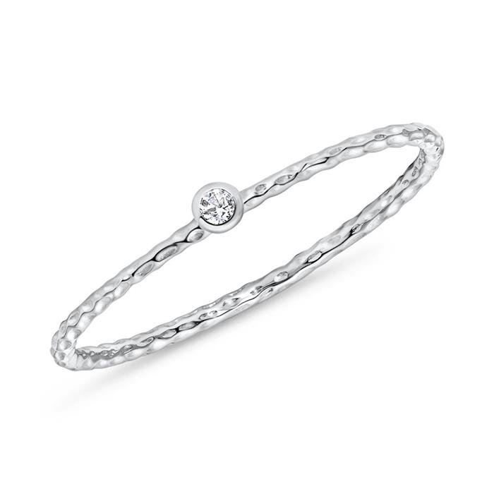 Ring for ladies in 14K white gold with white topazes