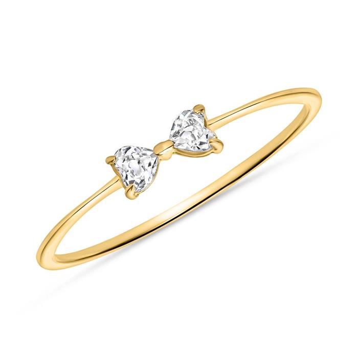 Ladies ring in 14K gold with white topaz