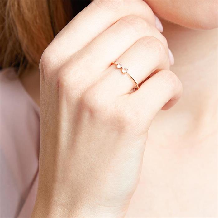 14 quilates anillo de oro rosa para mujer con topacio blanco
