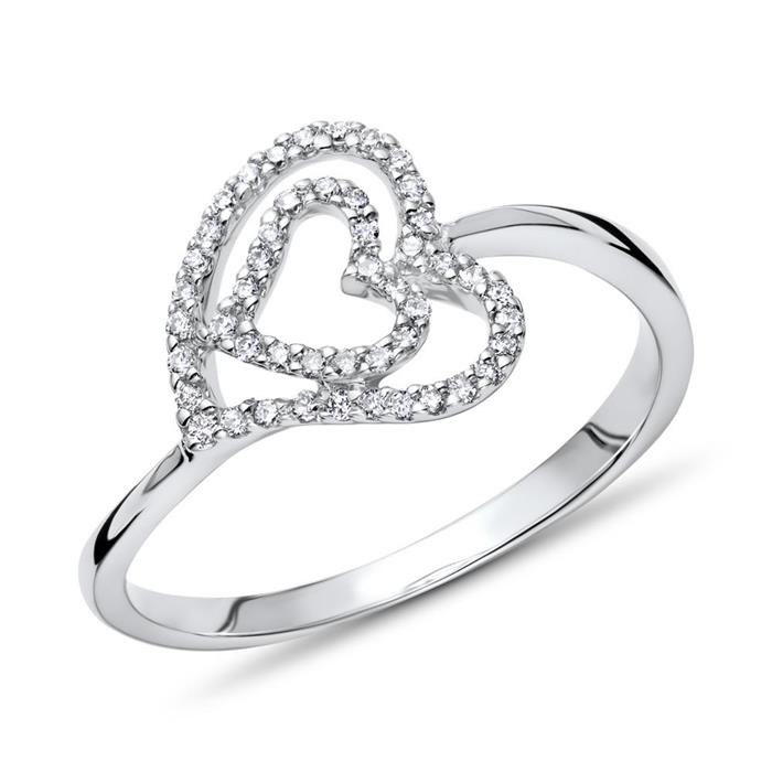 Heart ring in 18K white gold with diamonds, approx. 0.14 ct.