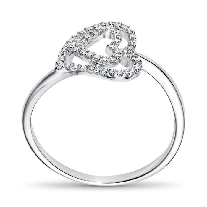 Heart ring in 18K white gold with diamonds, approx. 0.14 ct.