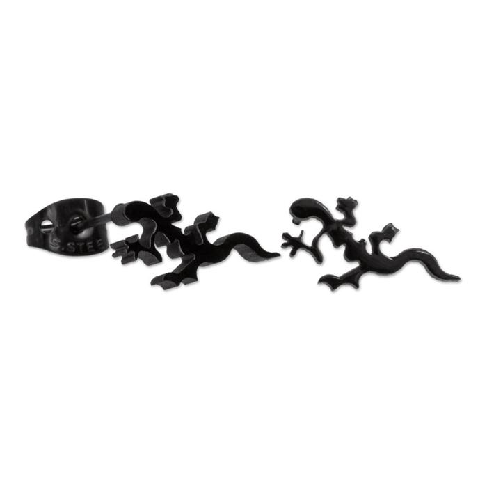 Black stainless steel salamander stud earrings