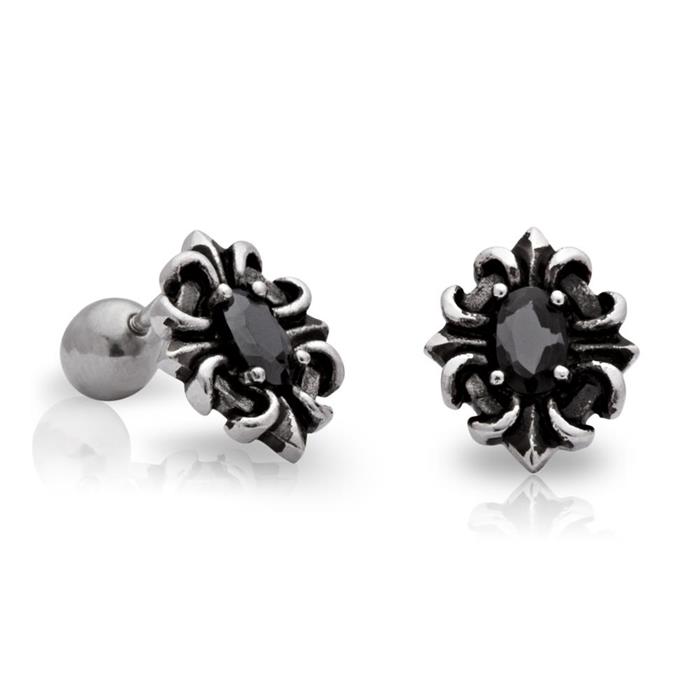 Pendientes acero negro circonita